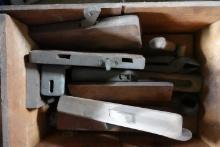WOODEN CUTTY SHARK BOX FULL OF ANTIUE WOODEN PLANES