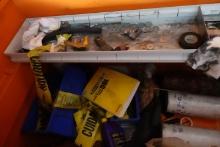 METAL RIDGID JOB BOX APPROX 48 INCH X 24 X 28 WITH SINGLE SHELF MISC FASTEN