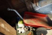 UNDER COUNTER LOT TRACK MATE CHILDS WAGON ANTIQUE WOODEN KEG WOODEN STRAPS