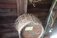 CONTENTS HANGING FROM CEILING INCLUDING BASKETS TIN POTS WITH HANDLES LEATH