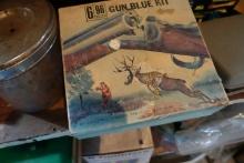 TWO TIER SHELF UNIT WITH CONTENTS INCLUDING GUN CLEANING KITS SQUEEZE WRENC