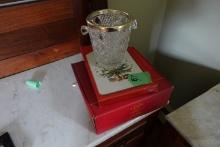 CHRISTMAS CERAMIC SNACK CHEESE BOARD LENOX BOWL AND CRYSTAL ICE BUCKET