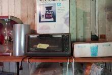 SHELF LOT INCLUDING 2 NEW OIL LAMPS MR COFFEE BLACK AND DECKER TOASTER OVEN