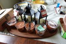 CUTTING BOARD WITH NEW LED LANTERNS AND CANDLES