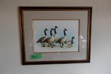 FRAMED UNDER GLASS WATER COLOR ROY TOMPSEN CANADA GEESE AND MALLARD 28 X 22
