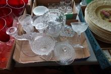 BOX LOT DIAMOND PATTERN GLASS CHAMPAGNE STEMWARE CANDLE HOLDERS CRYSTAL VAS
