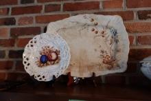 HAND PAINTED SERVING PLATTER AND ENGLISH HAND PAINTED DISH
