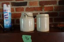 ANTIQUE CROCK 5 INCH X 3 1/2 INCH ACROSS WITH LID POSSIBLY OYSTER WITH ANOT