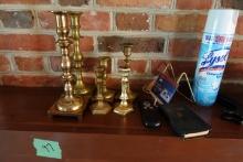 LOT OF 6 BRASS CANDLE HOLDERS MISC SIZES