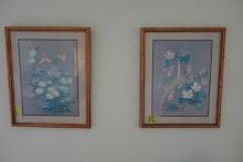 2 ORIENTAL FLORALS FRAMED UNDERGLASS PRINTS 21 X 17