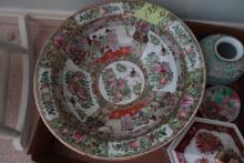 13" ROSE MEDALLION BOWL AND BRASS STAND COVERED BOWL