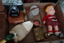 BOX LOT ANSCO REGENT CAMERA COINBELLS BABY DOLL SMALL CHEST AND MORE