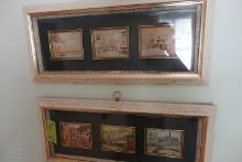 2 FRAMED UNDER GLASS TRIPLE PRINTS 25 X 11