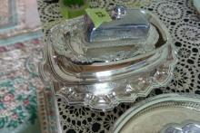 SILVER PLATE TRAYS COVERED BUTTER BABY SPOON AND TONGS