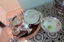LOT OF SILVER PLATE INCLUDING TROPHY BOWLS TRAYS CREAM SUGAR GRAVY BOATS AN