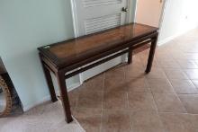 CONTEMPORARY STYLE CONSOLE TABLE BURLED TOP 56 X 17