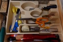 TOOL DRAWER SCREW DRIVERS PLIERS GARDEN SHEARS FLASH LIGHTS