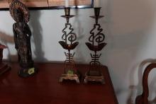 17" BRASS CHINESE DESIGN CANDLE HOLDERS