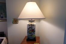 PORCELAIN TABLE LAMP WITH BAMBOO AND FLOWER DESIGN 30"
