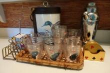 COUNTERTOP LOT INCLUDING MALLARD ICE BUCKET TUMBLERS MARTINI PITCHER