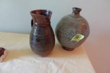 9" POTTERY BOTTLE AND 8" PITCHER