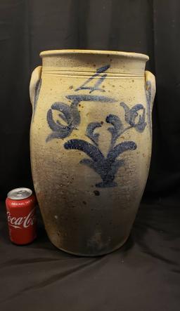 4 gallon cobalt decorated stoneware jar