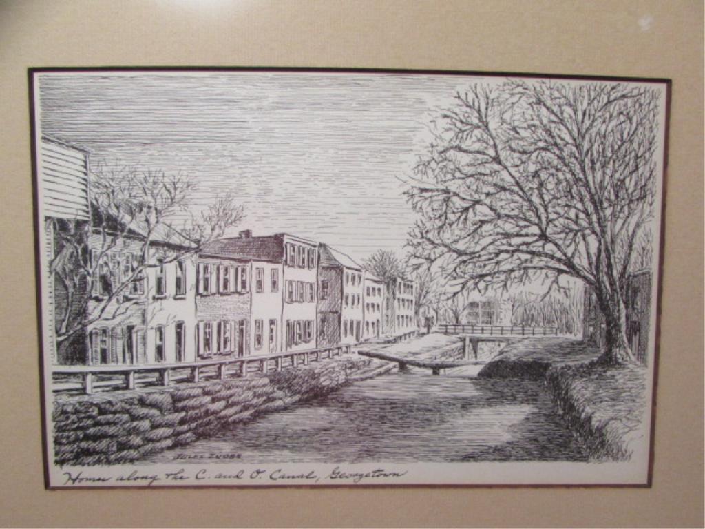 Signed Pen Art by Jules Zugbe--Homes Along the C.