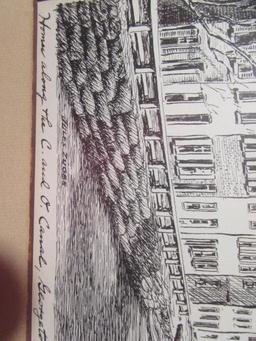 Signed Pen Art by Jules Zugbe--Homes Along the C.
