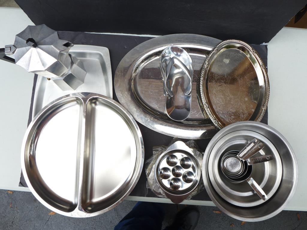 Assorted Chrome Serving Pieces, Coffee Pot, etc.