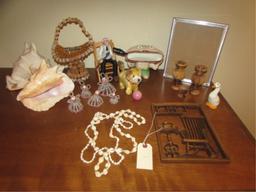 Assorted Figurines, (2) Olive Wood Vases, 8x10