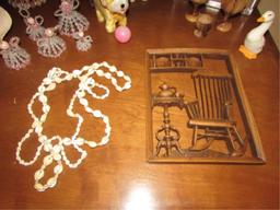 Assorted Figurines, (2) Olive Wood Vases, 8x10