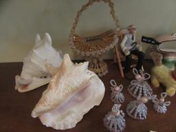 Assorted Figurines, (2) Olive Wood Vases, 8x10