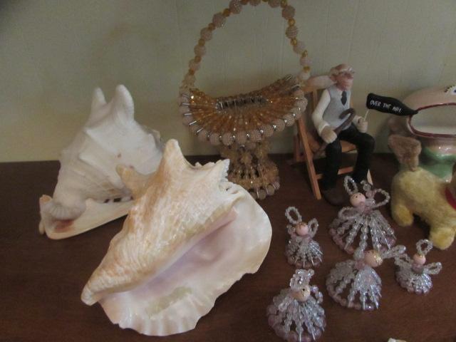 Assorted Figurines, (2) Olive Wood Vases, 8x10