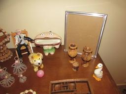 Assorted Figurines, (2) Olive Wood Vases, 8x10