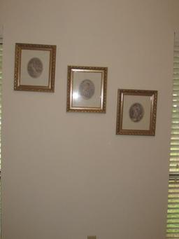 (3) Prints in Gold Frames--12" x 14" Each