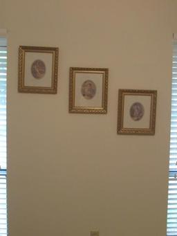 (3) Prints in Gold Frames--12" x 14" Each