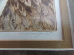 (2) Custom Framed Double Matted Etchings by D.