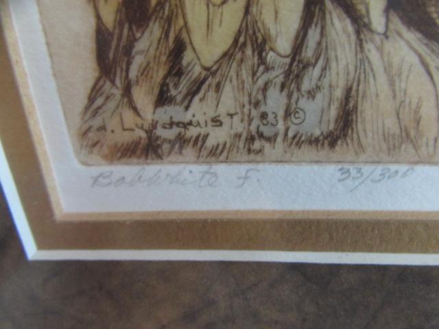 (2) Custom Framed Double Matted Etchings by D.
