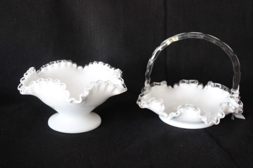 (2) Fenton Silvercrest Milk Glass Items