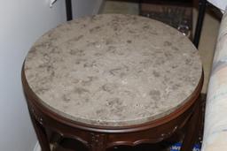 Round Marble Top Two Tier End Table with Cabriole