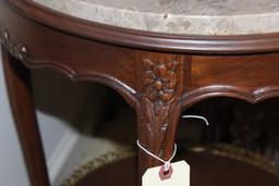 Round Marble Top Two Tier End Table with Cabriole