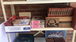 Shelf of Assorted Books, Magazines, Board Games,