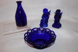 (4) Cobalt Blue Items: (2) 4 1/2" Cherub Candle