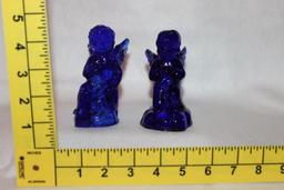 (4) Cobalt Blue Items: (2) 4 1/2" Cherub Candle