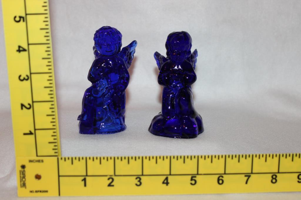 (4) Cobalt Blue Items: (2) 4 1/2" Cherub Candle