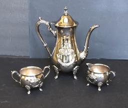 Towle Silver Plate Coffee Pot, Creamer & Open