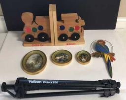 Assorted Wooden Knick Knacks and Tripod