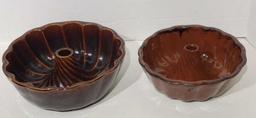 (2) Redware Turks Head Food Molds