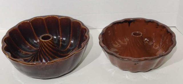 (2) Redware Turks Head Food Molds