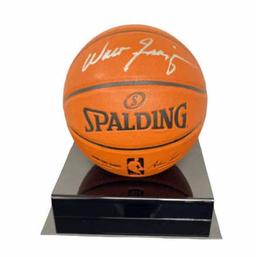 Basketball Signed by Walt Frazier in Display Case